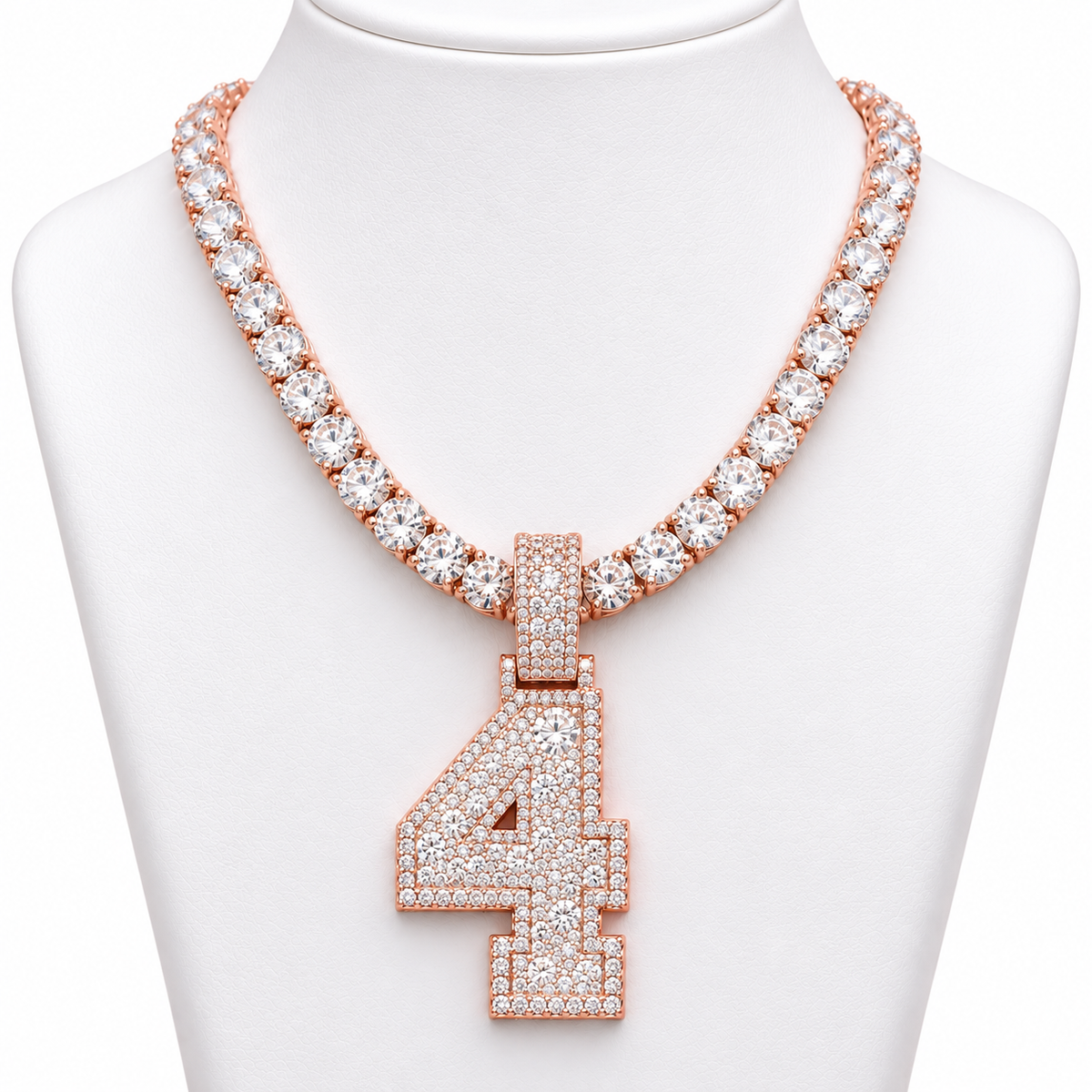 5MM VVS Moissanite Tennis Chain + Custom Number Pendant | 925 Silver