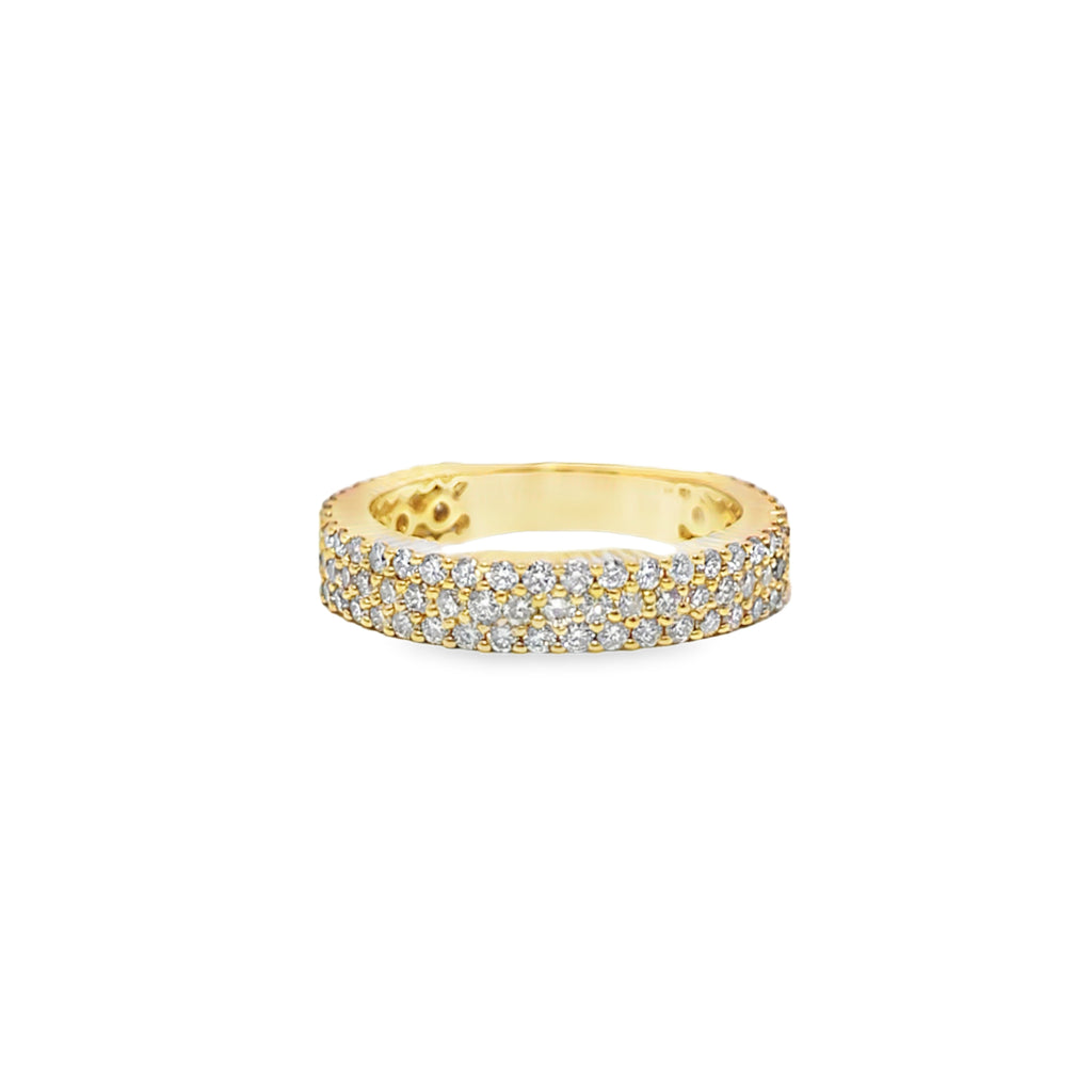 10K Yellow Gold 3 Row Band Ring 2.12 ctw Diamond