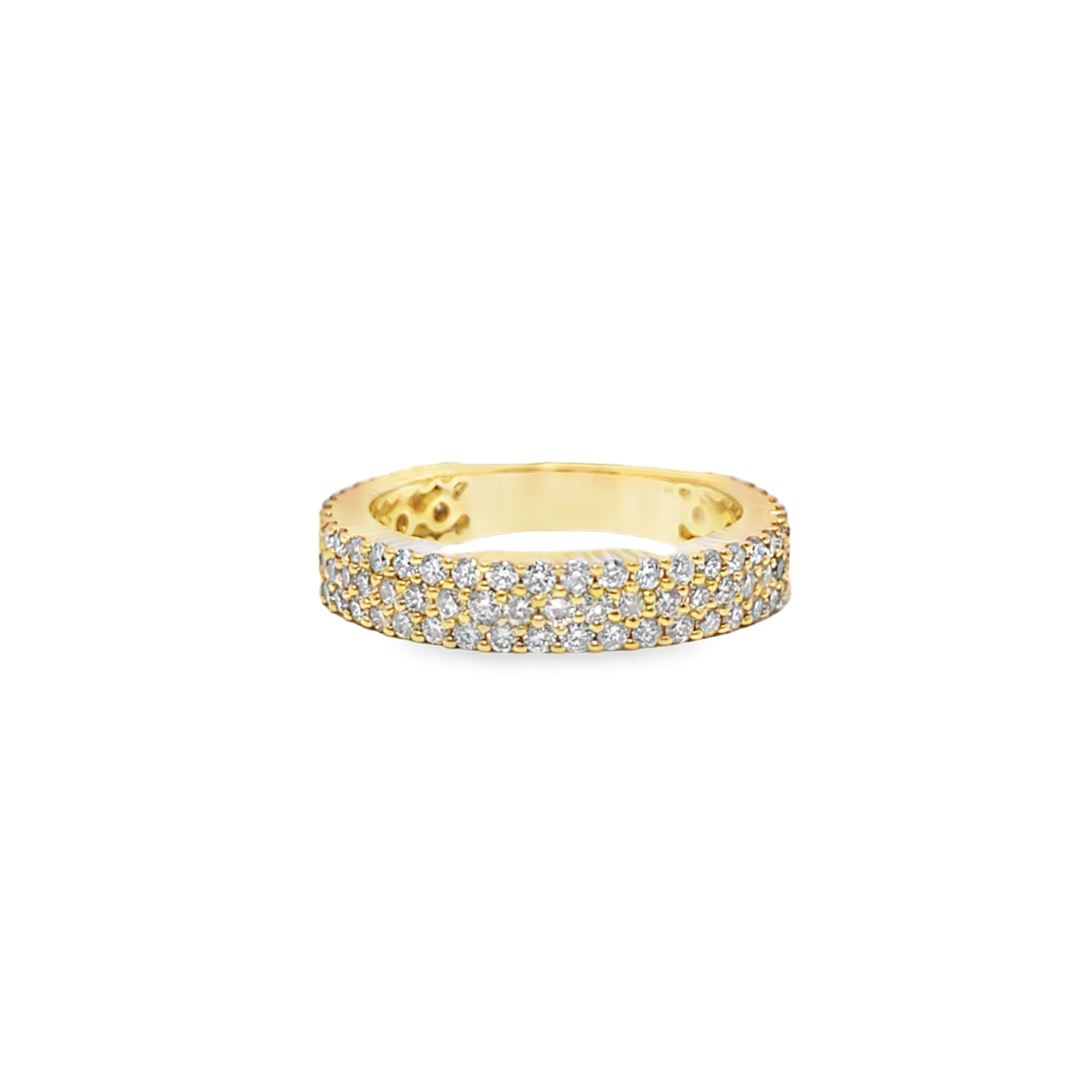 10K Yellow Gold 3 Row Band Ring 2.12 ctw Diamond