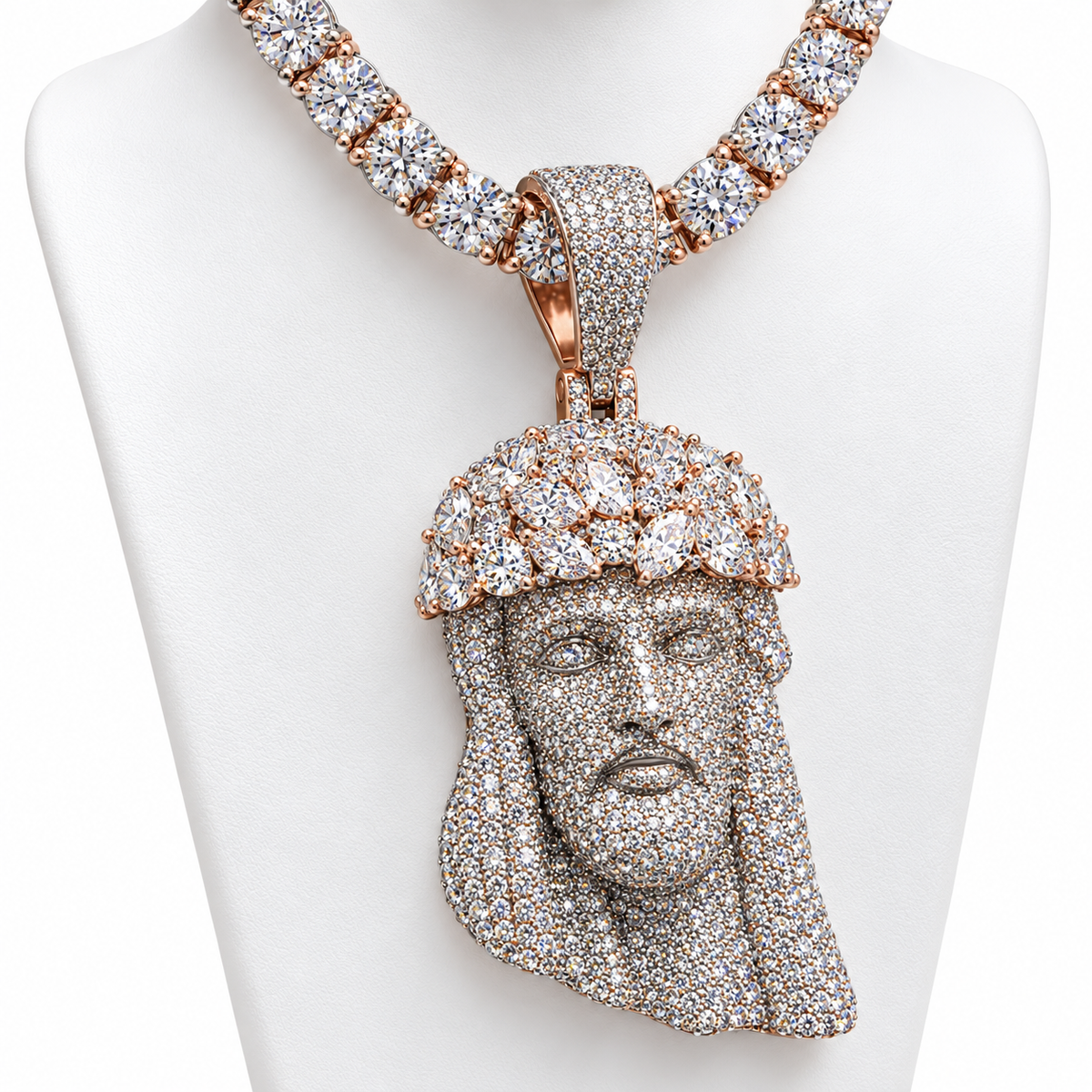 Custom Jesus Pendant with 5mm Tennis Chain – 925 Sterling Silver Moissanite