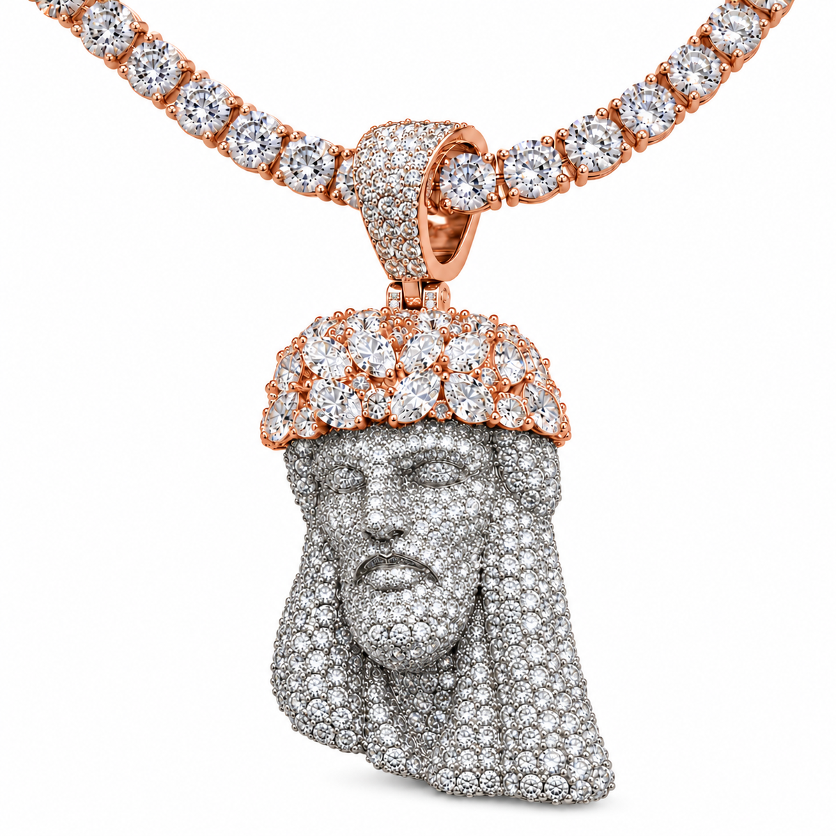 Custom Jesus Pendant with 5mm Tennis Chain – 925 Sterling Silver Moissanite