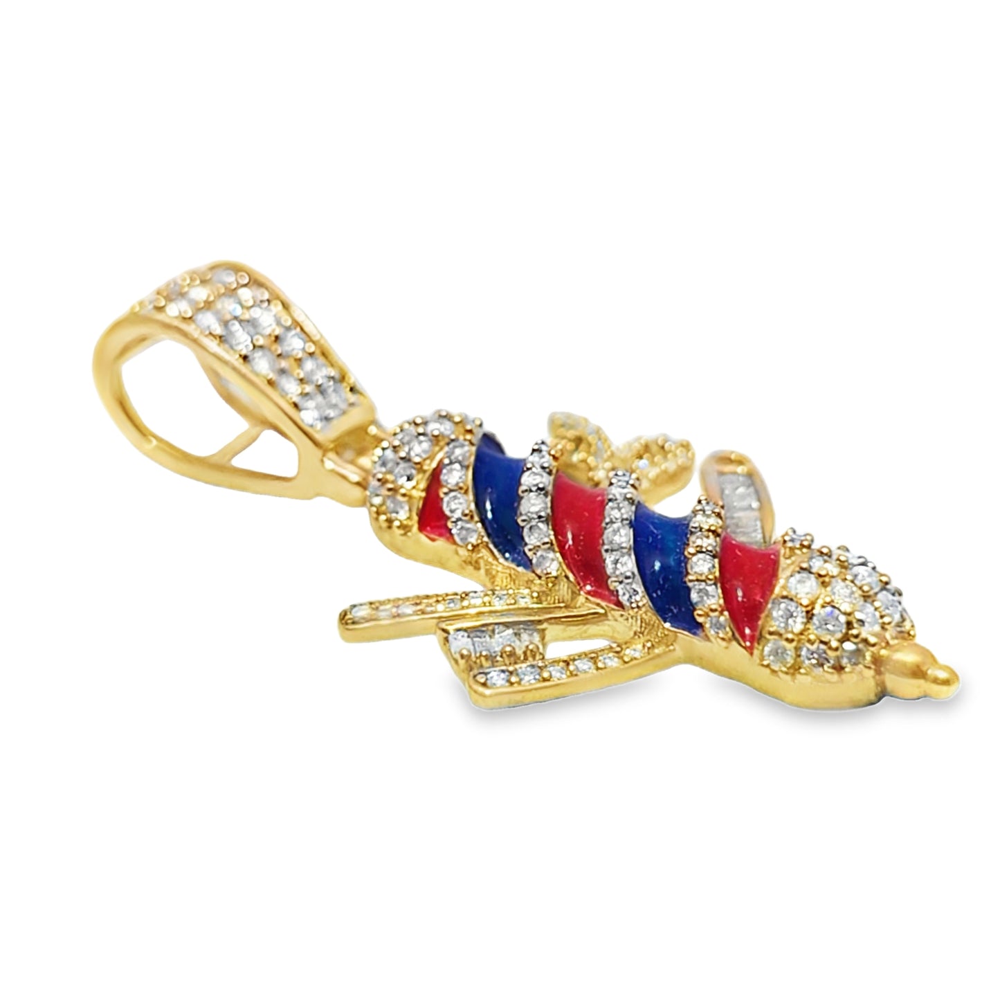 10K Yellow Gold 0.50 ctw Diamond Barber Pole Pendant | Blue & Red Enamel | Luxury Statement Jewelry | Jewelry Palace