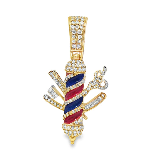 10K Yellow Gold 0.50 ctw Diamond Barber Pole Pendant | Blue & Red Enamel | Luxury Statement Jewelry | Jewelry Palace