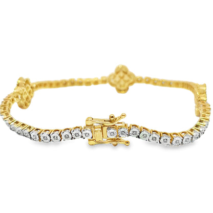 Women's Diamond Clover Tennis Bracelet 2.40 ctw 10K Yellow Gold