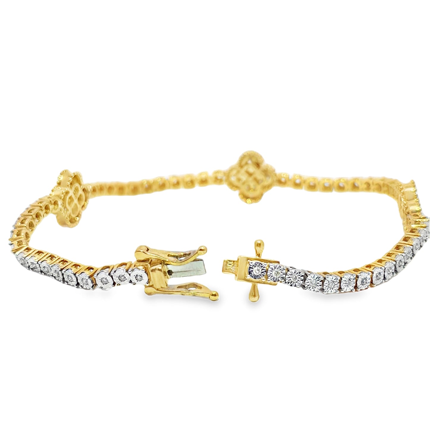 Women's Diamond Clover Tennis Bracelet 2.40 ctw 10K Yellow Gold
