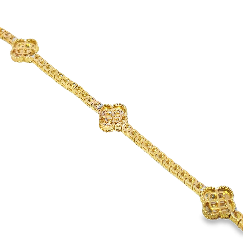 10K Yellow Gold Women’s Diamond Clover Tennis Bracelet 2.40 ctw – Elegant Four-Leaf Clover Design | Jewelry Palace