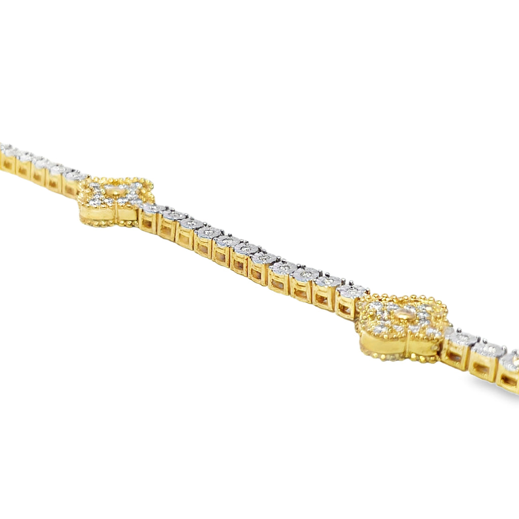 10K Yellow Gold Women’s Diamond Clover Tennis Bracelet 2.40 ctw – Elegant Four-Leaf Clover Design | Jewelry Palace