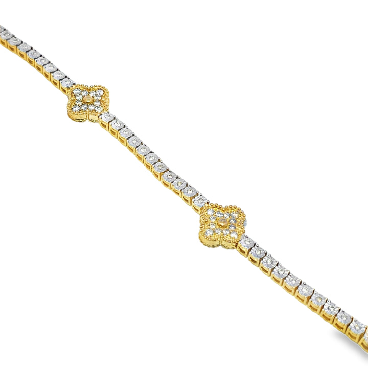 10K Yellow Gold Women’s Diamond Clover Tennis Bracelet 2.40 ctw – Elegant Four-Leaf Clover Design | Jewelry Palace