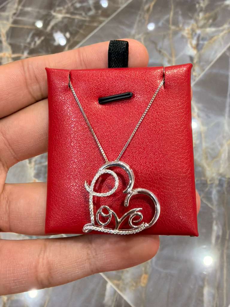 10K White Gold Natural Diamond Love Pendant Necklace Upgrade – 0.30 CTW