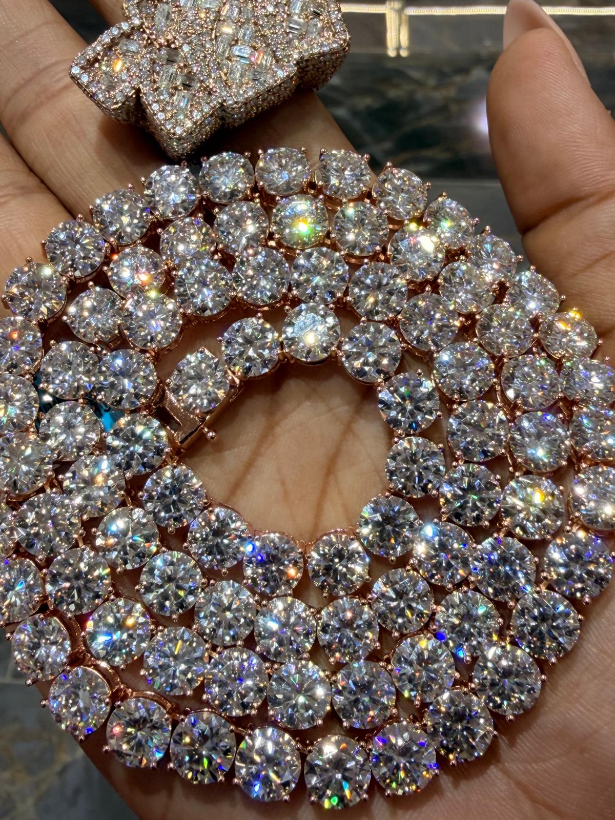 7mm Tennis chain + Silver moissanite ring