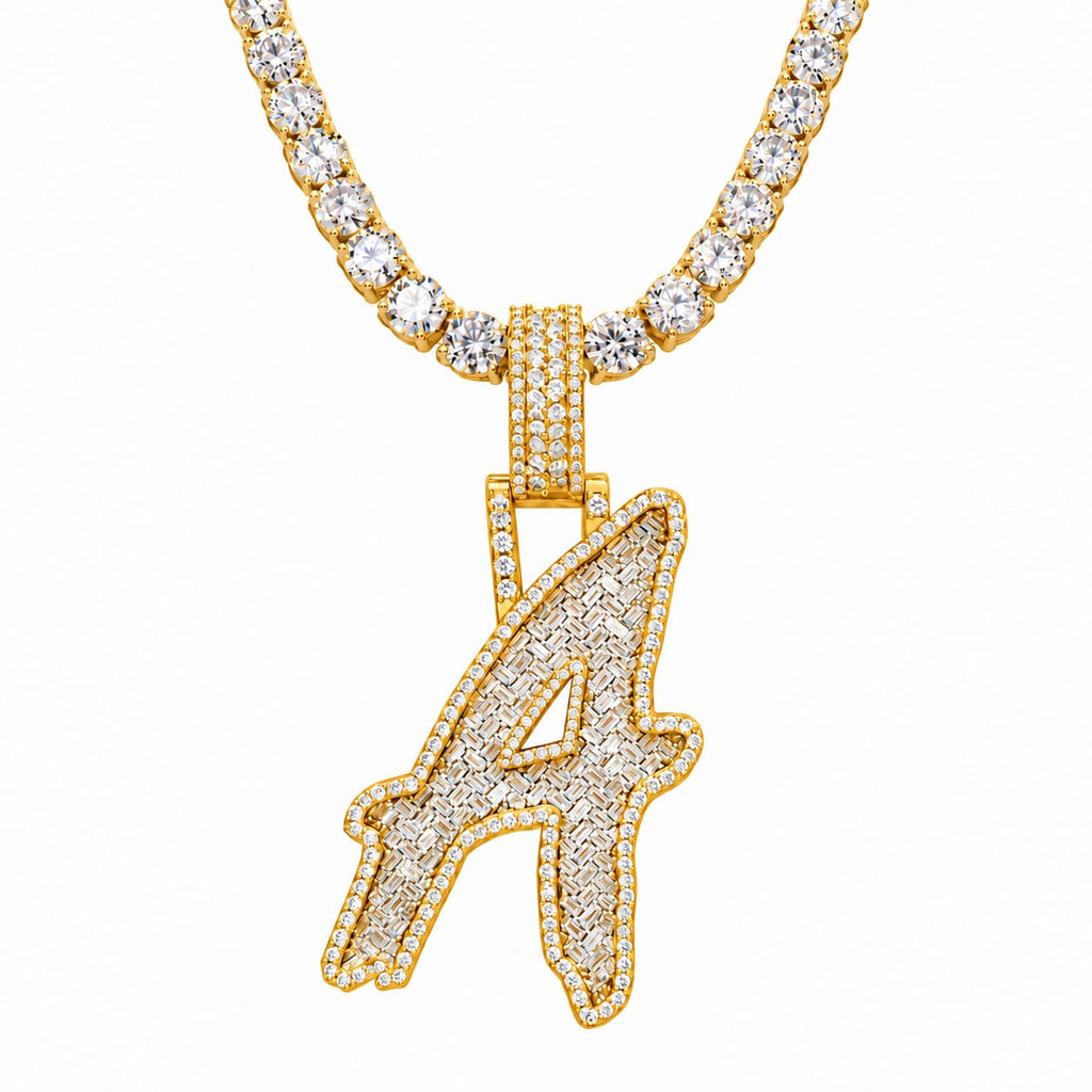5MM Silver VVS D Color Moissanite Tennis Chain with Initial Pendant – 22” & 24” | Jewelry Palace