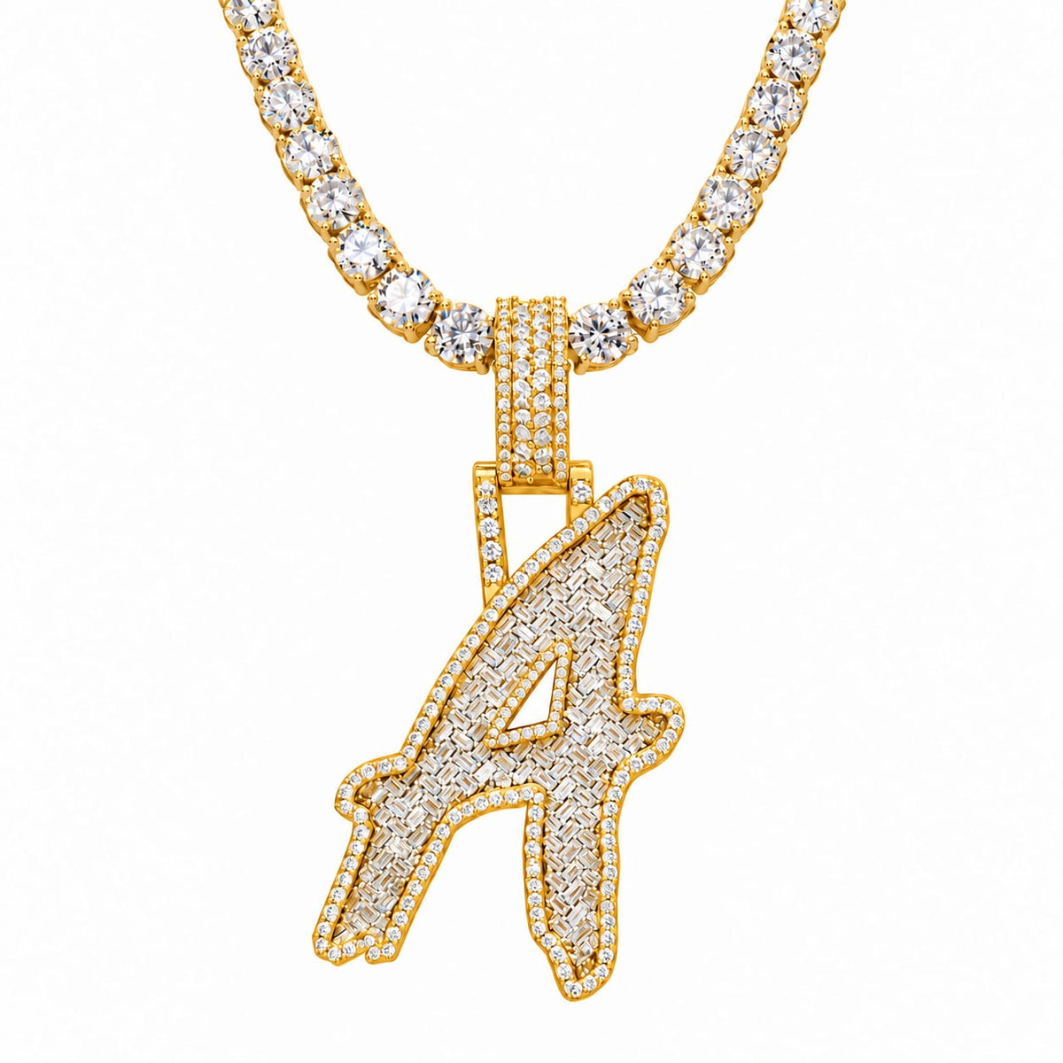 5MM Silver VVS D Color Moissanite Tennis Chain with Initial Pendant – 22” & 24” | Jewelry Palace