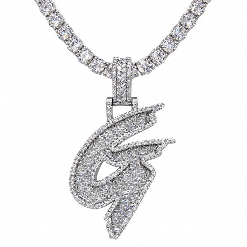 5MM Silver VVS D Color Moissanite Tennis Chain with Initial Pendant – 22” & 24” | Jewelry Palace