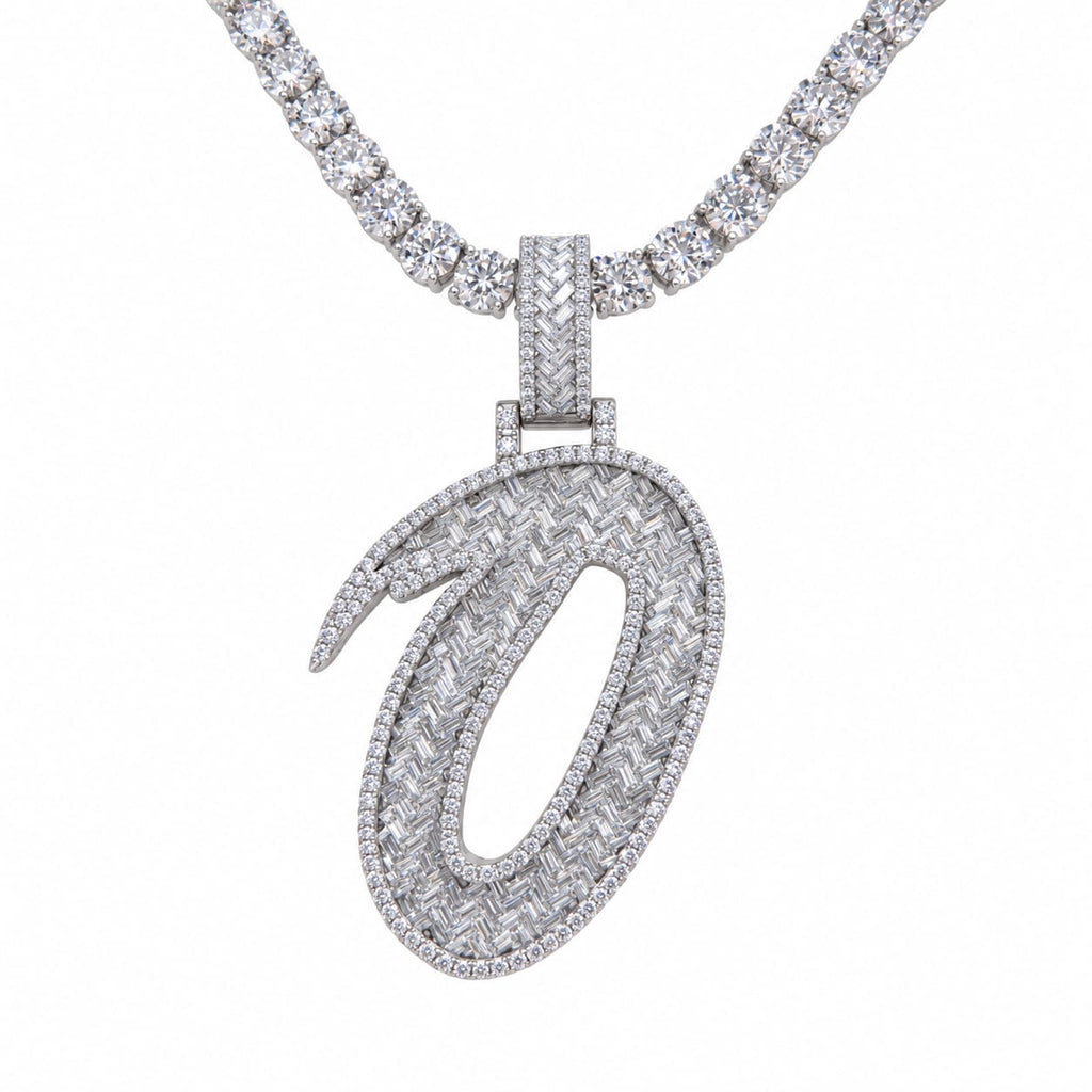 5MM Silver VVS D Color Moissanite Tennis Chain with Initial Pendant – 22” & 24” | Jewelry Palace