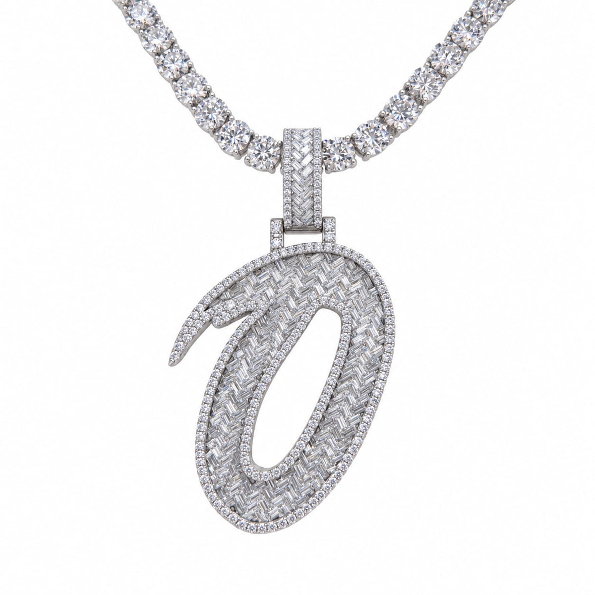 5MM Silver VVS D Color Moissanite Tennis Chain with Initial Pendant – 22” & 24” | Jewelry Palace