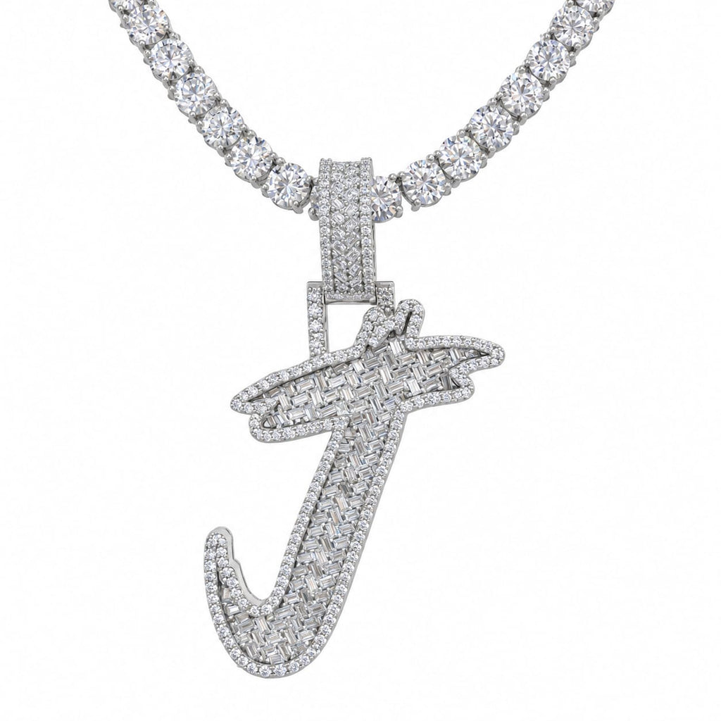 5MM Silver VVS D Color Moissanite Tennis Chain with Initial Pendant – 22” & 24” | Jewelry Palace