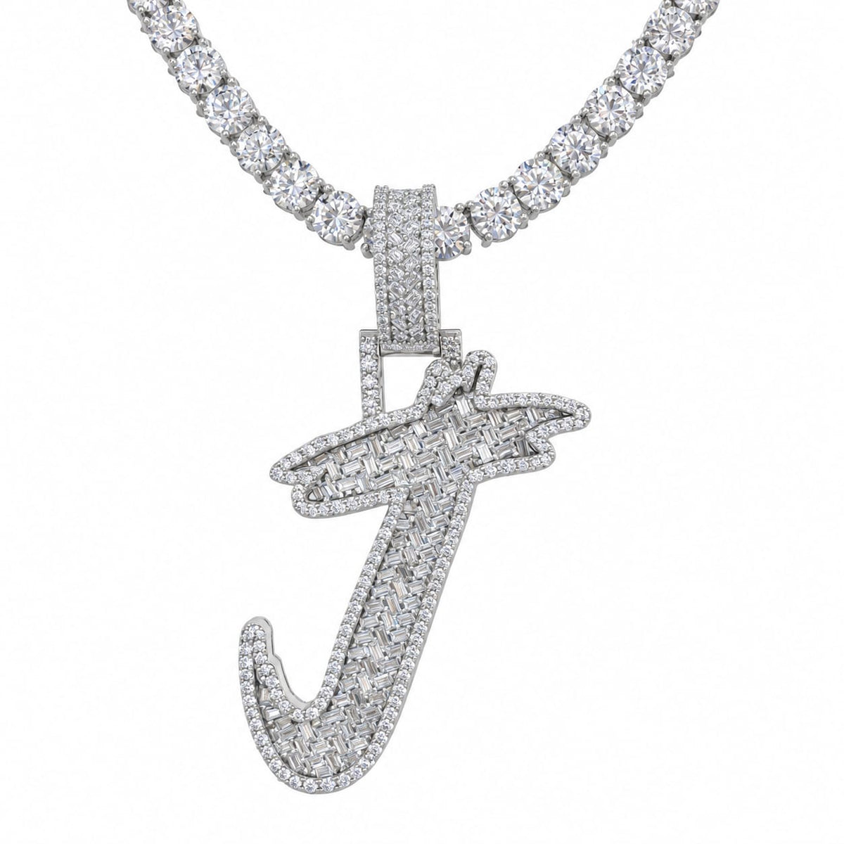 5MM Silver VVS D Color Moissanite Tennis Chain with Initial Pendant – 22” & 24” | Jewelry Palace