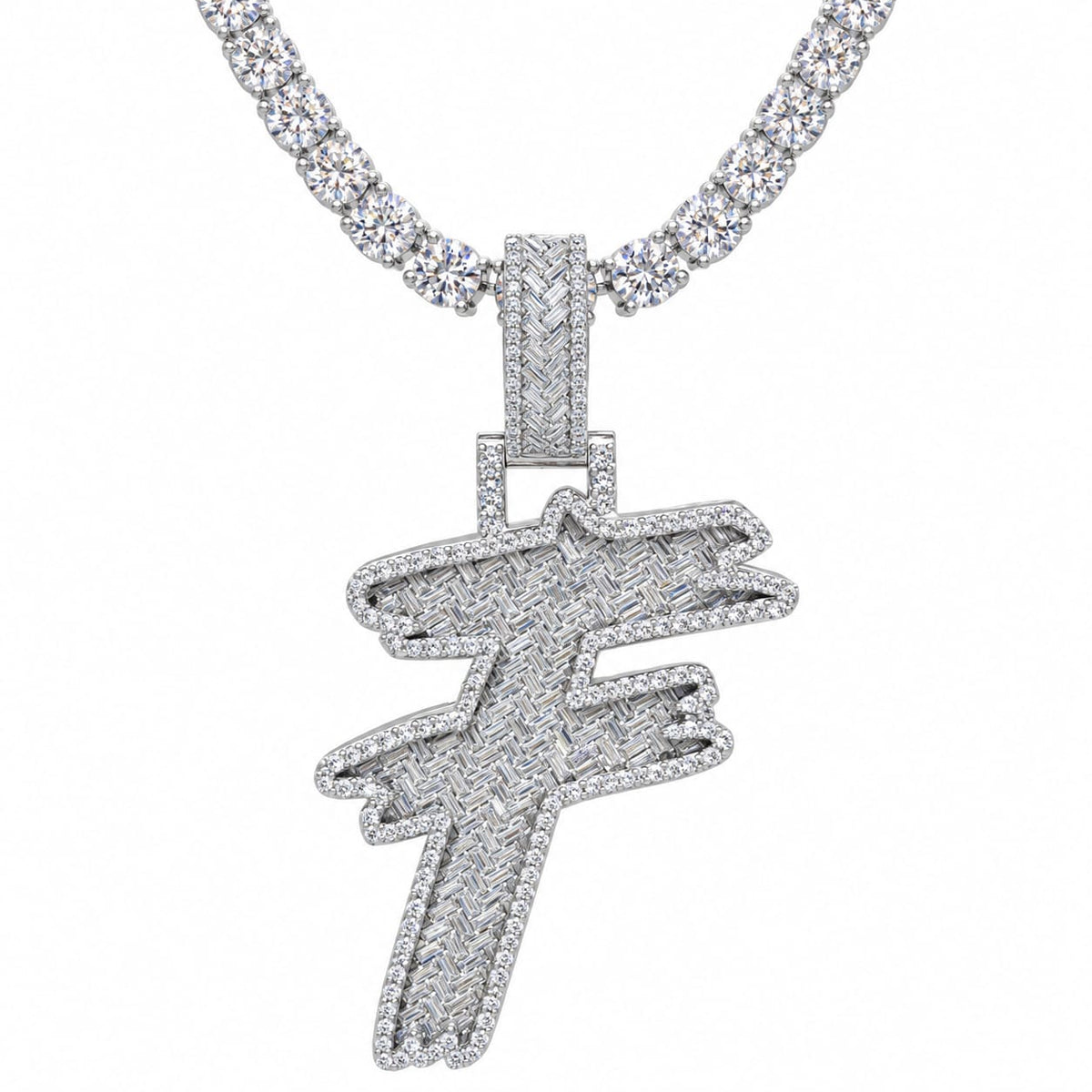 5MM Silver VVS D Color Moissanite Tennis Chain with Initial Pendant – 22” & 24” | Jewelry Palace
