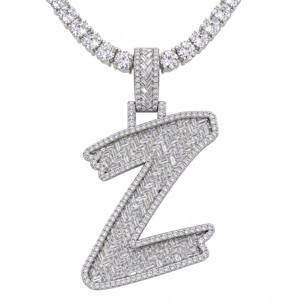 5MM Silver VVS D Color Moissanite Tennis Chain with Initial Pendant – 22” & 24” | Jewelry Palace
