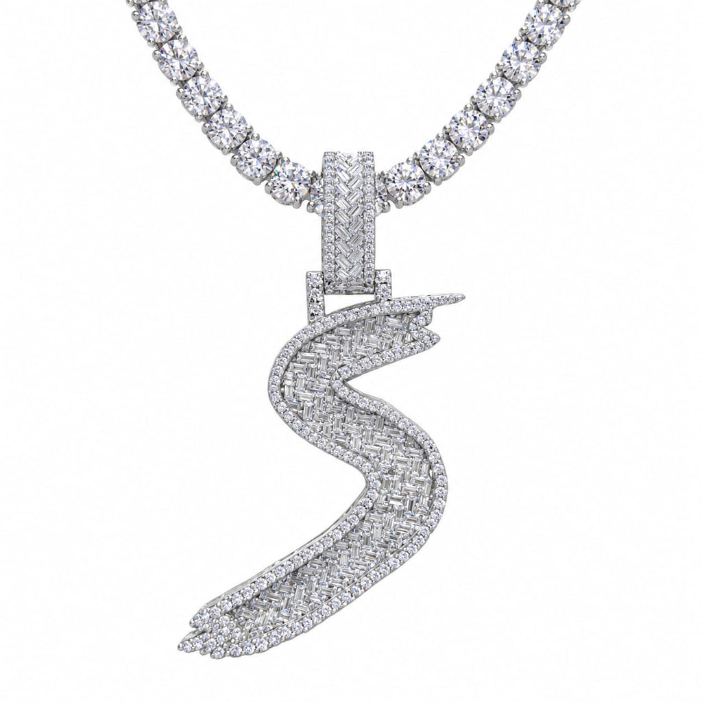 5MM Silver VVS D Color Moissanite Tennis Chain with Initial Pendant – 22” & 24” | Jewelry Palace