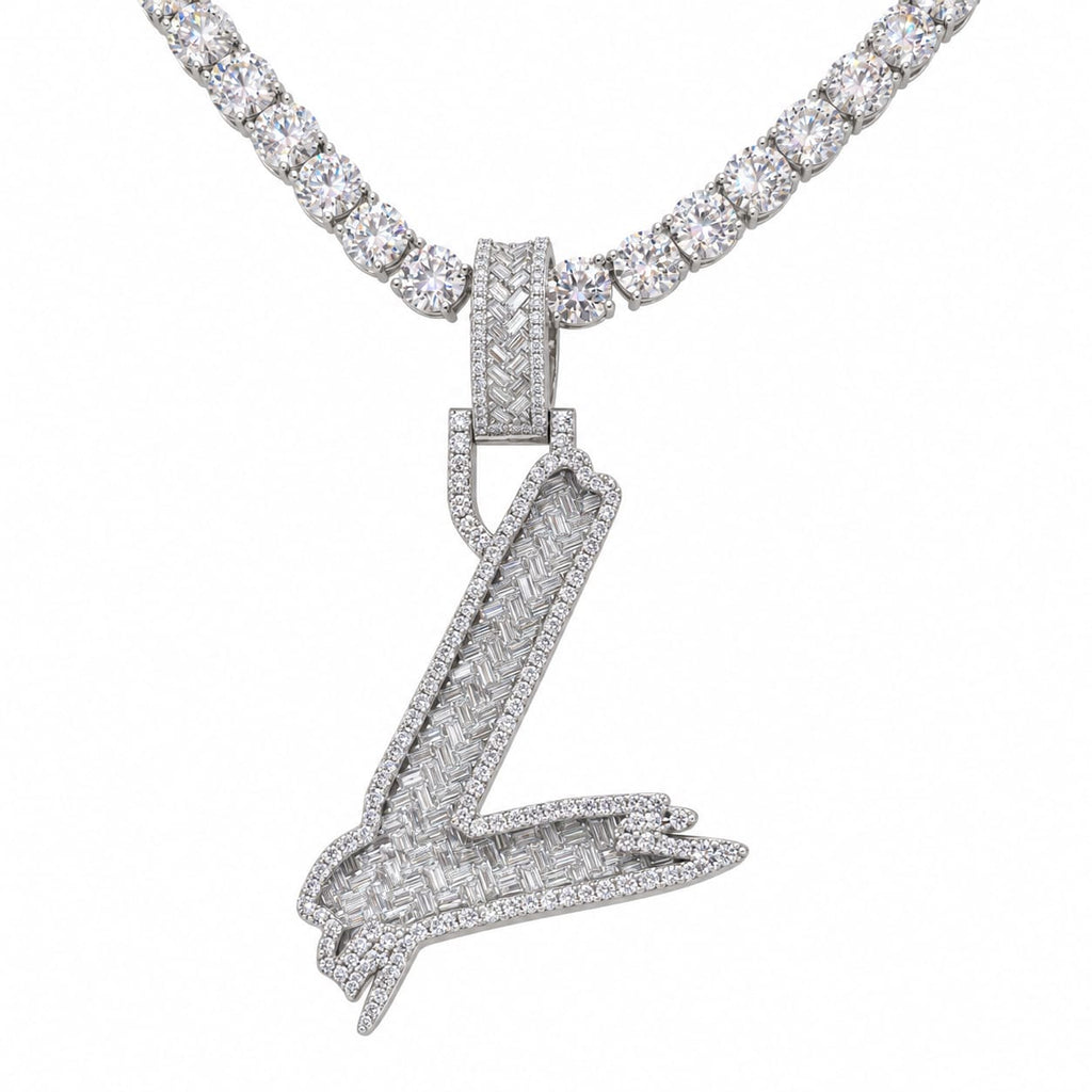 5MM Silver VVS D Color Moissanite Tennis Chain with Initial Pendant – 22” & 24” | Jewelry Palace