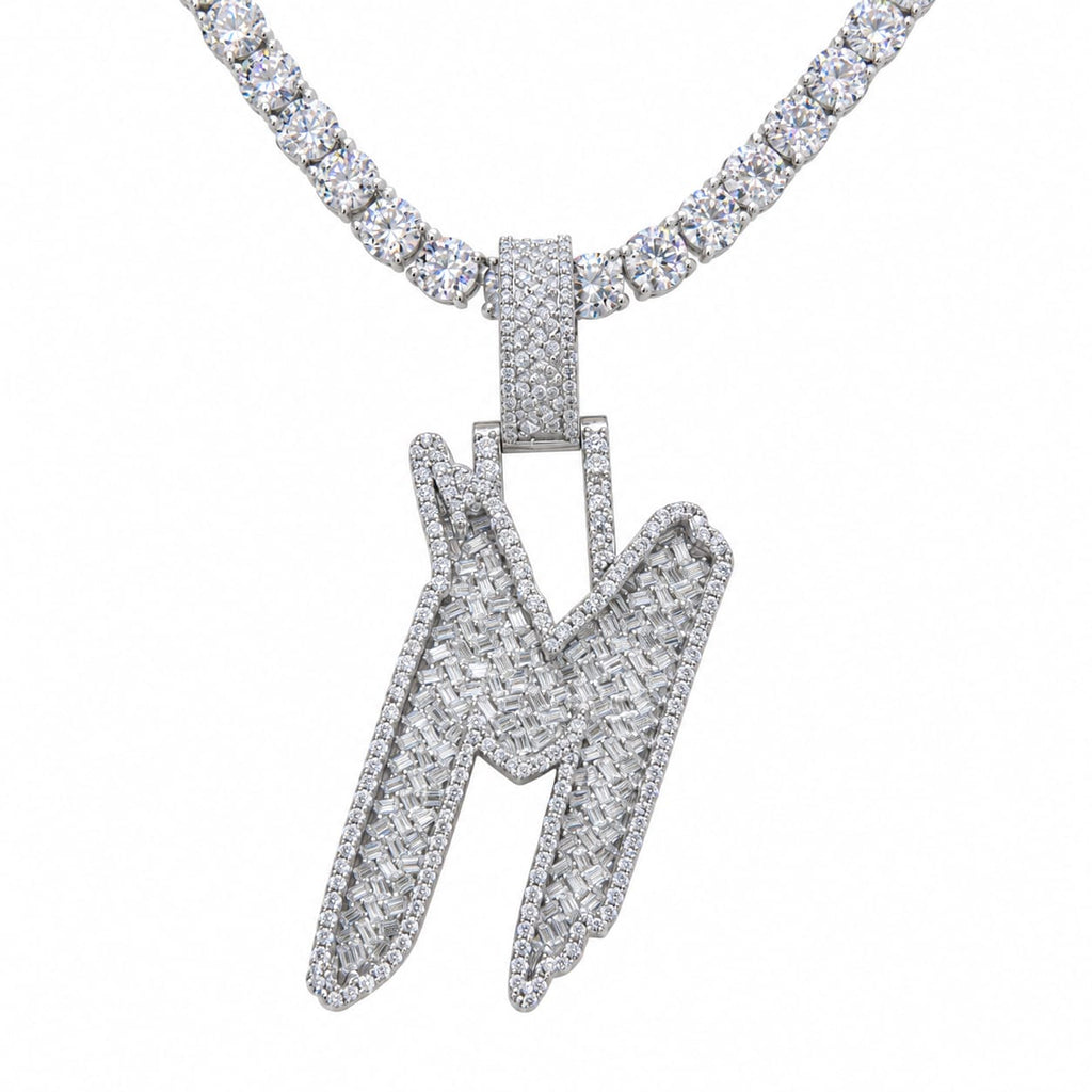 5MM Silver VVS D Color Moissanite Tennis Chain with Initial Pendant – 22” & 24” | Jewelry Palace