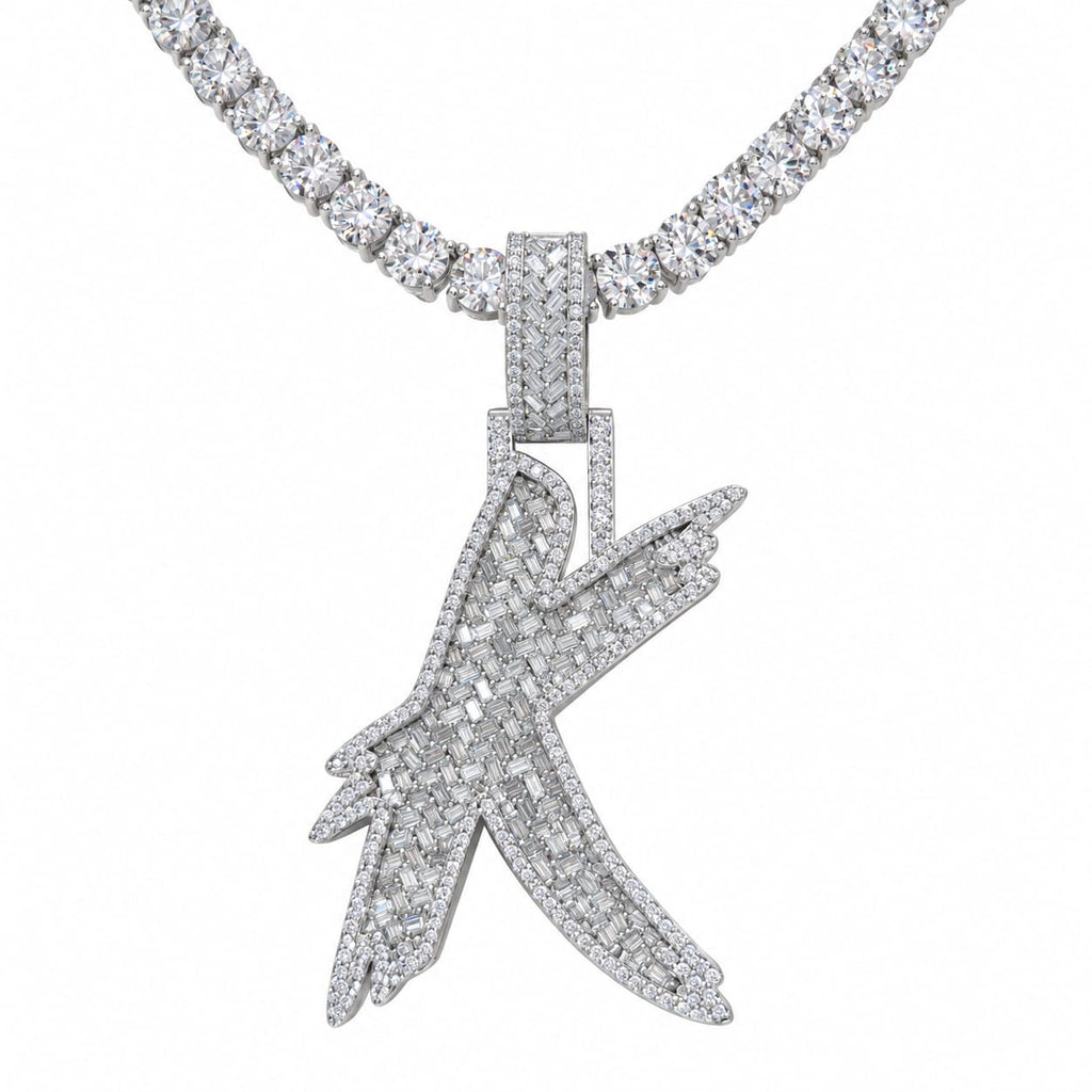 5MM Silver VVS D Color Moissanite Tennis Chain with Initial Pendant – 22” & 24” | Jewelry Palace