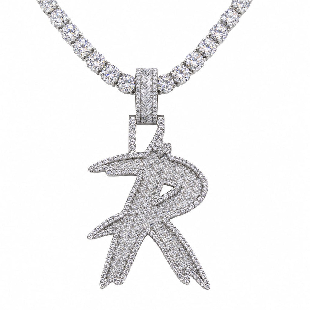 5MM Silver VVS D Color Moissanite Tennis Chain with Initial Pendant – 22” & 24” | Jewelry Palace