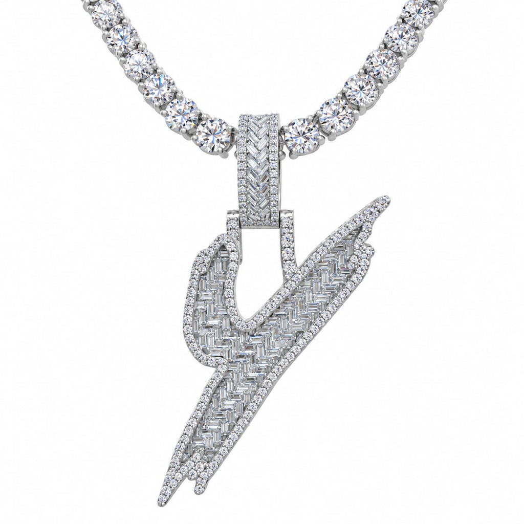 5MM Silver VVS D Color Moissanite Tennis Chain with Initial Pendant – 22” & 24” | Jewelry Palace