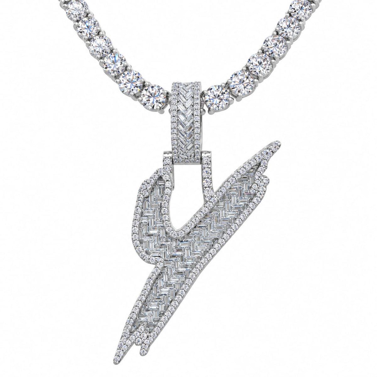 5MM Silver VVS D Color Moissanite Tennis Chain with Initial Pendant – 22” & 24” | Jewelry Palace