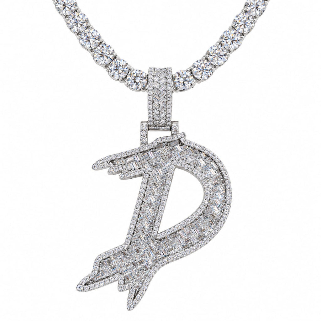 5MM Silver VVS D Color Moissanite Tennis Chain with Initial Pendant – 22” & 24” | Jewelry Palace