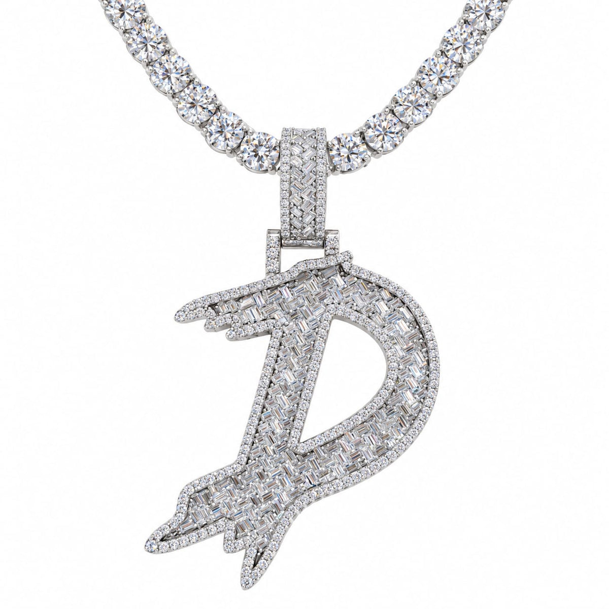 5MM Silver VVS D Color Moissanite Tennis Chain with Initial Pendant – 22” & 24” | Jewelry Palace