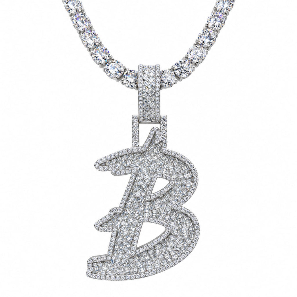5MM Silver VVS D Color Moissanite Tennis Chain with Initial Pendant – 22” & 24” | Jewelry Palace