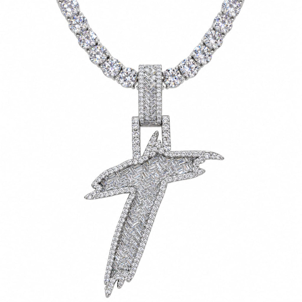 5MM Silver VVS D Color Moissanite Tennis Chain with Initial Pendant – 22” & 24” | Jewelry Palace