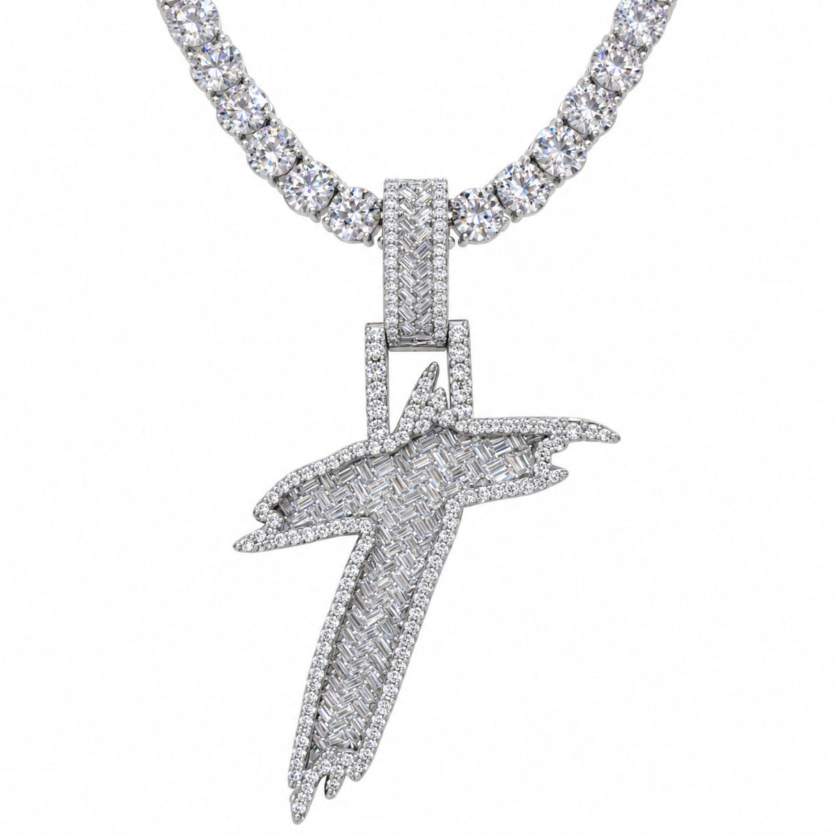 5MM Silver VVS D Color Moissanite Tennis Chain with Initial Pendant – 22” & 24” | Jewelry Palace