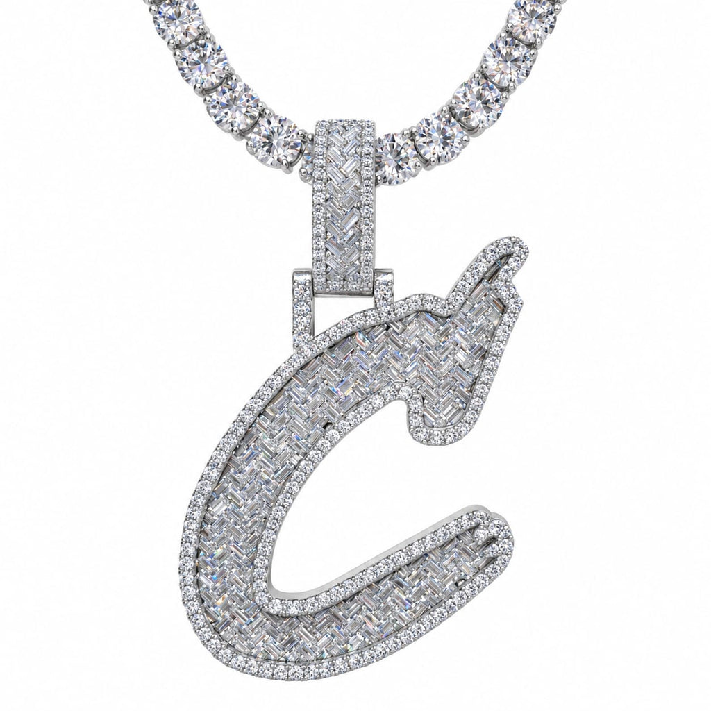 5MM Silver VVS D Color Moissanite Tennis Chain with Initial Pendant – 22” & 24” | Jewelry Palace