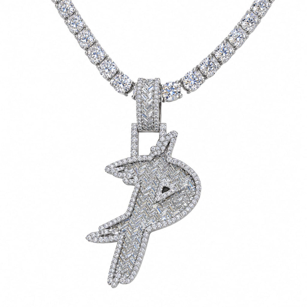 5MM Silver VVS D Color Moissanite Tennis Chain with Initial Pendant – 22” & 24” | Jewelry Palace