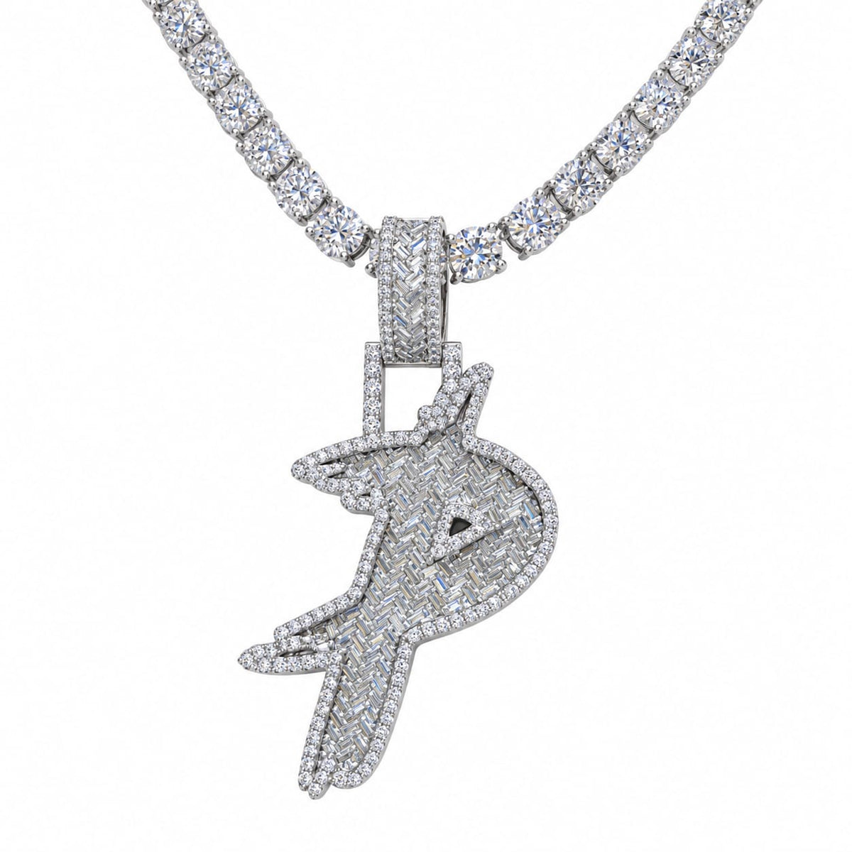 5MM Silver VVS D Color Moissanite Tennis Chain with Initial Pendant – 22” & 24” | Jewelry Palace
