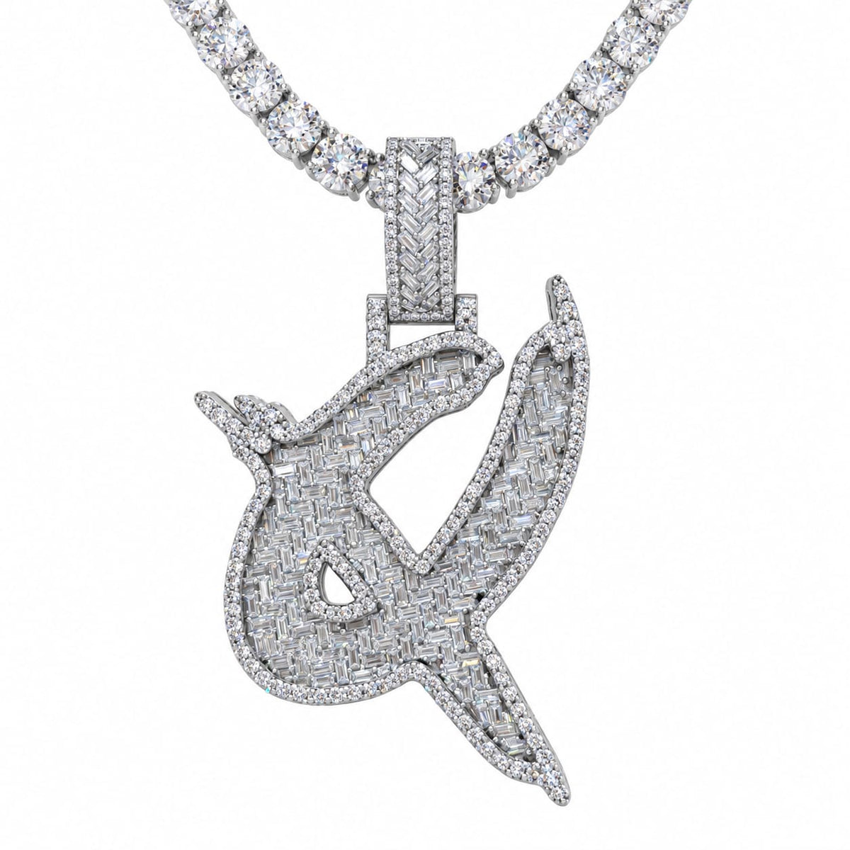 5MM Silver VVS D Color Moissanite Tennis Chain with Initial Pendant – 22” & 24” | Jewelry Palace