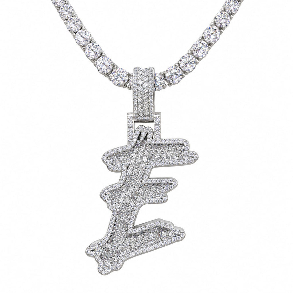 5MM Silver VVS D Color Moissanite Tennis Chain with Initial Pendant – 22” & 24” | Jewelry Palace