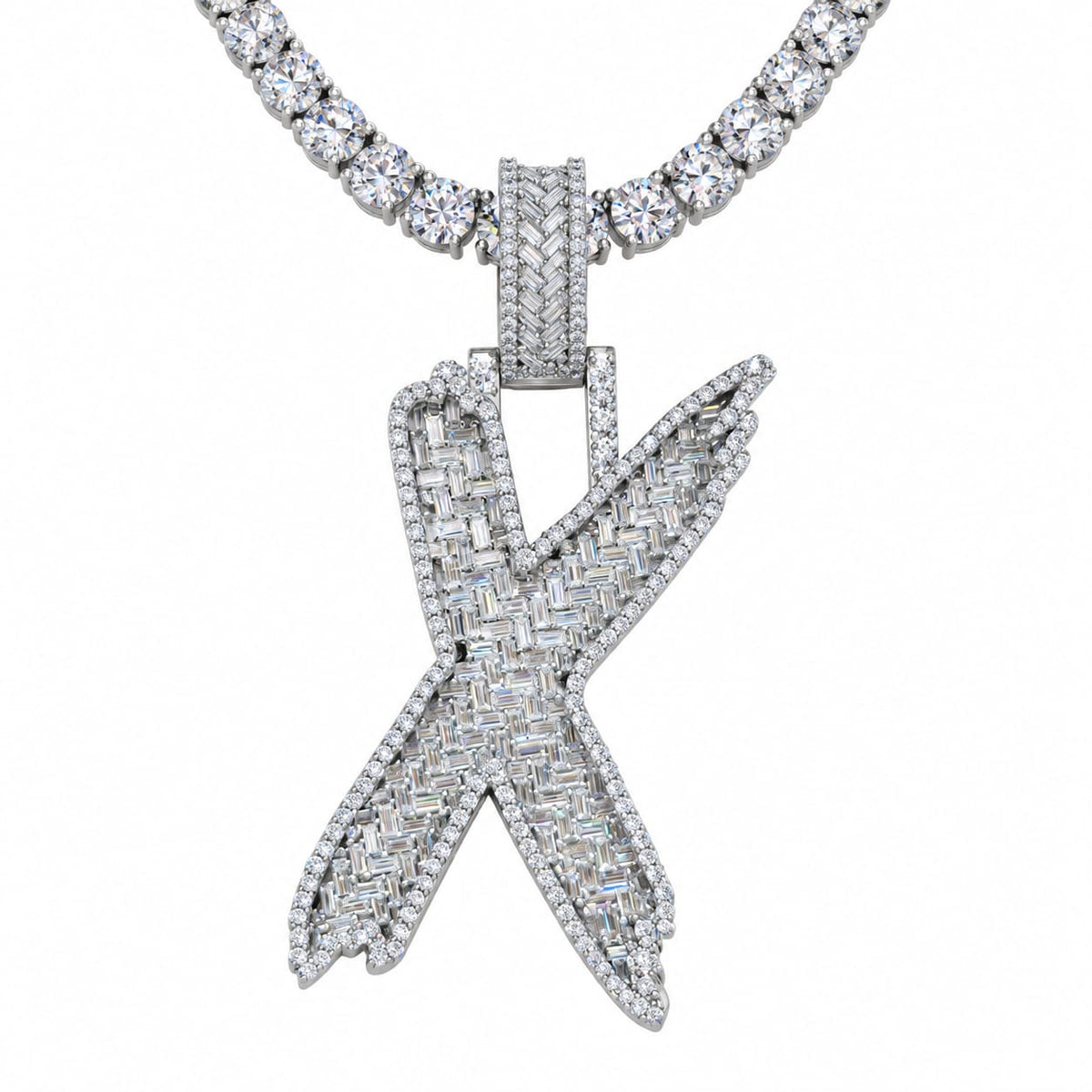 5MM Silver VVS D Color Moissanite Tennis Chain with Initial Pendant – 22” & 24” | Jewelry Palace