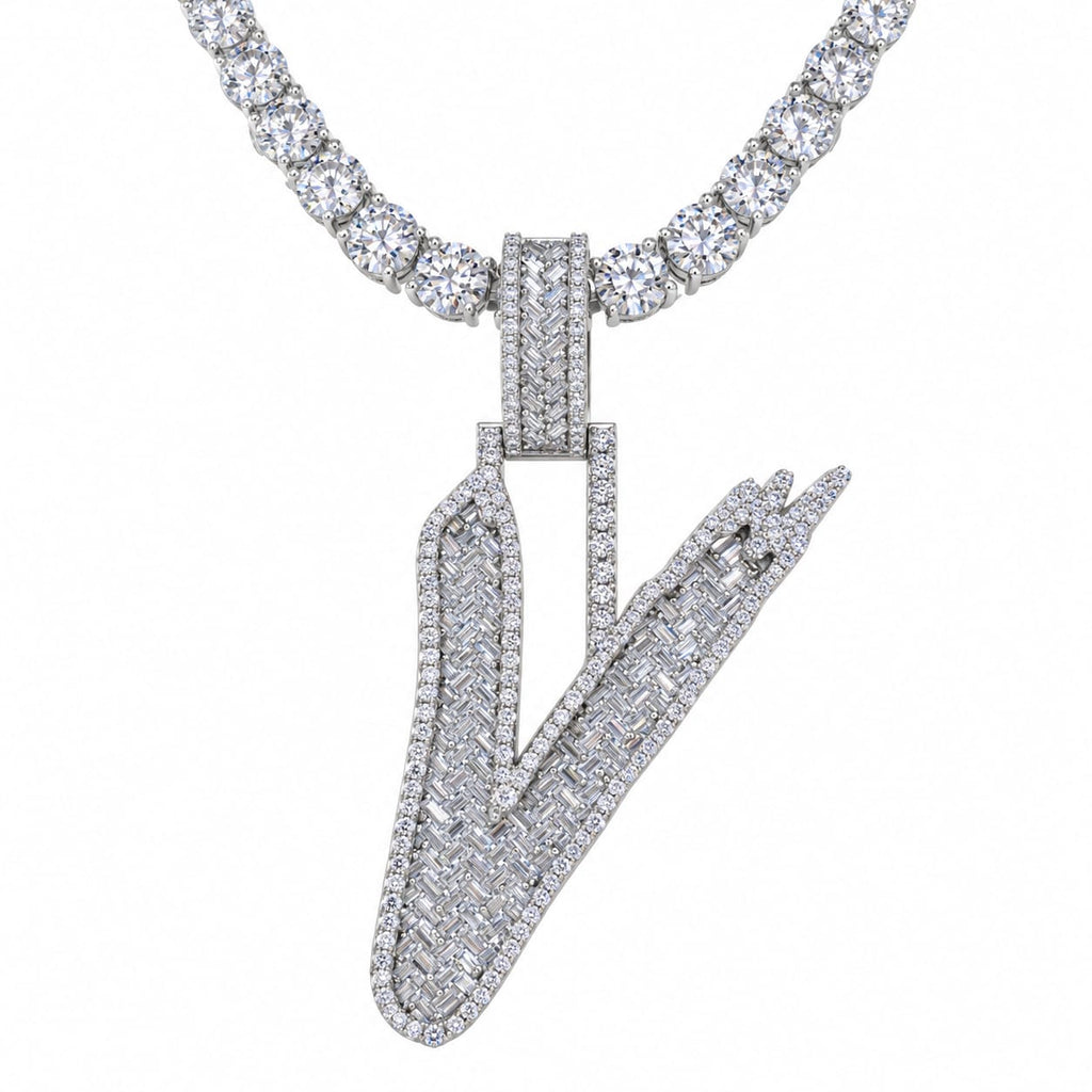 5MM Silver VVS D Color Moissanite Tennis Chain with Initial Pendant – 22” & 24” | Jewelry Palace