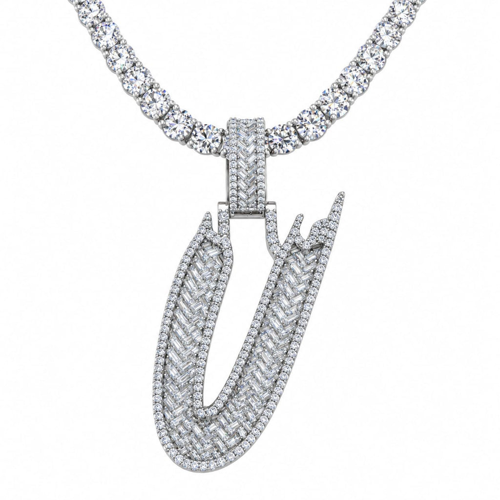5MM Silver VVS D Color Moissanite Tennis Chain with Initial Pendant – 22” & 24” | Jewelry Palace