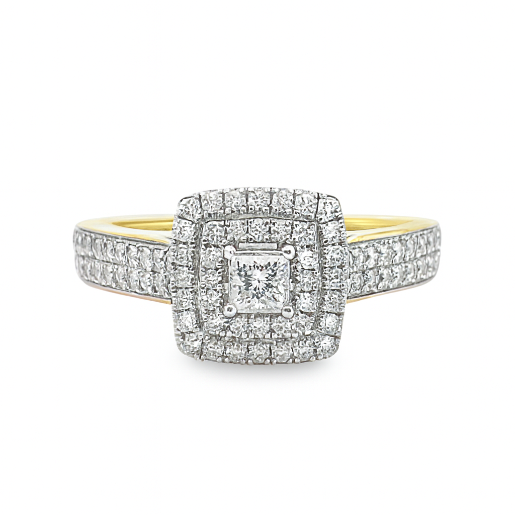 10K Yellow Gold Diamond Engagement Ring & Wedding Band Set 0.84 CTW