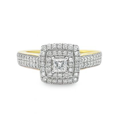 10K Yellow Gold Diamond Engagement Ring & Wedding Band Set 0.84 CTW