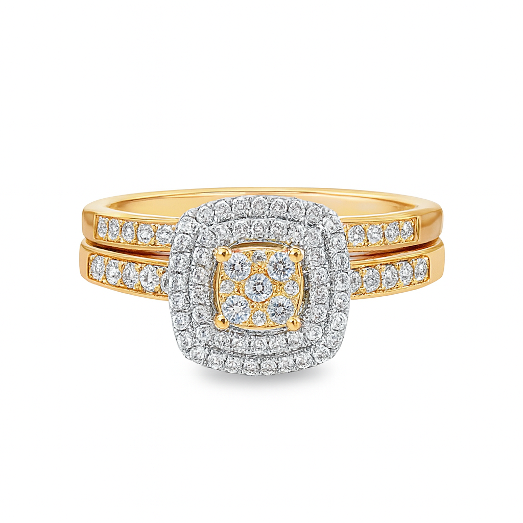 10K Yellow Gold Square Diamond Ring With Band 0.33 ctw