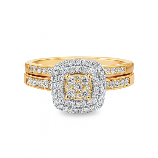 10K Yellow Gold Square Diamond Ring With Band 0.33 ctw