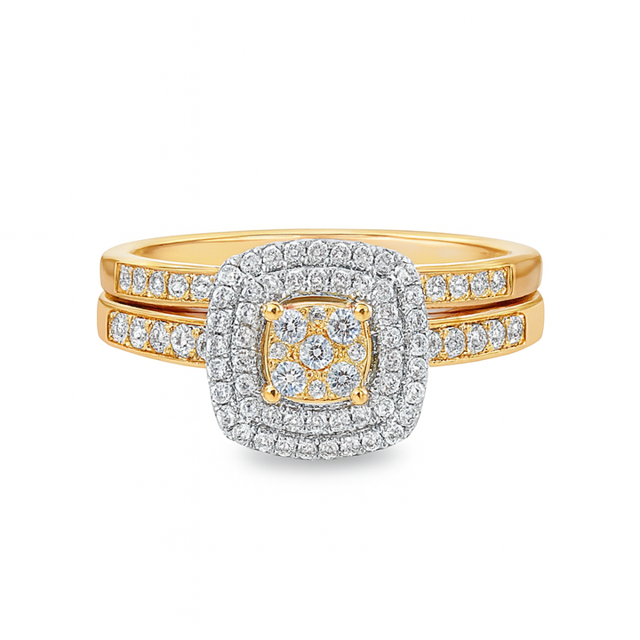 10K Yellow Gold Square Diamond Ring With Band 0.33 ctw