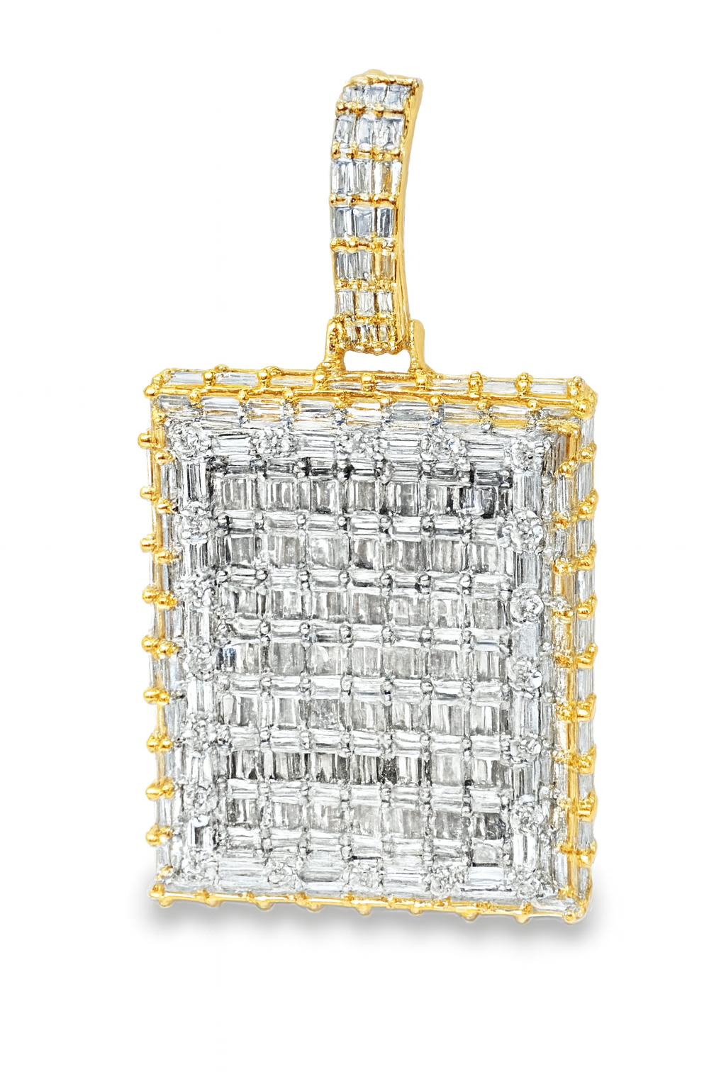 10K Yellow Gold Diamond Square Cut Pendant 5.00 ctw | Iced Out Baguette Pendant for Men – Jewelry Palace