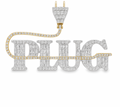10K Yellow Gold Diamond 'Plug' Pendant with Baguette Cut Diamond Accents 2.64 ctw